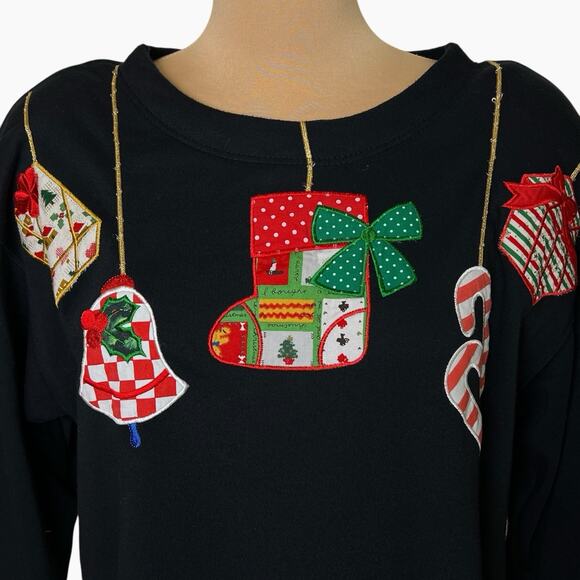 Vintage Chrysantheme Christmas Top Womens Medium Pullover Ornaments Holiday Fun - Picture 2 of 9